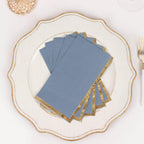 50 - Pack Paper Dinner Napkins Dusty Blue with Gold Foil Edge 2 Ply - Stylish Disposable Napkins - Bell Racket Store