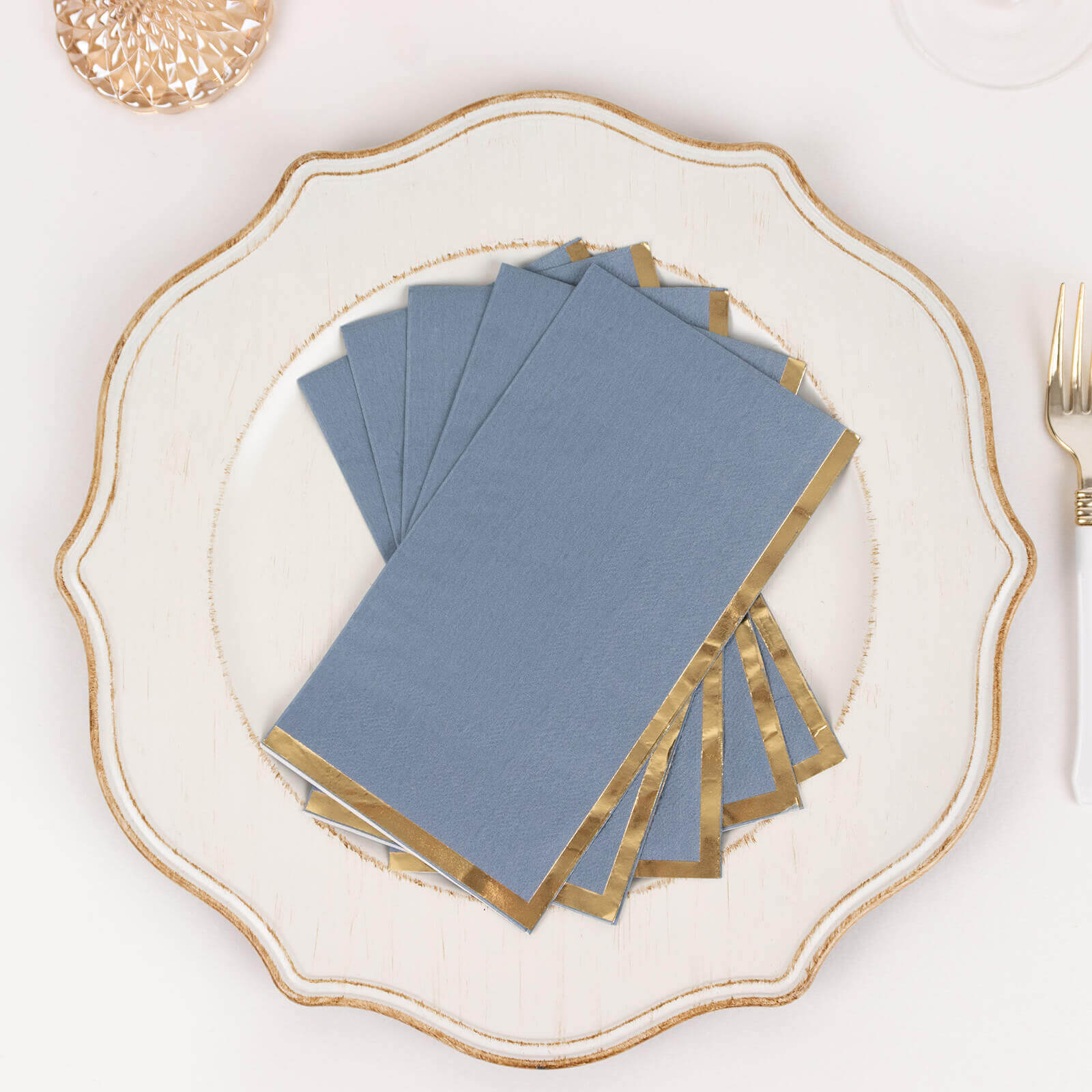 50 - Pack Paper Dinner Napkins Dusty Blue with Gold Foil Edge 2 Ply - Stylish Disposable Napkins - Bell Racket Store