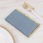 50 - Pack Paper Dinner Napkins Dusty Blue with Gold Foil Edge 2 Ply - Stylish Disposable Napkins - Bell Racket Store