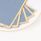 50 - Pack Paper Dinner Napkins Dusty Blue with Gold Foil Edge 2 Ply - Stylish Disposable Napkins - Bell Racket Store