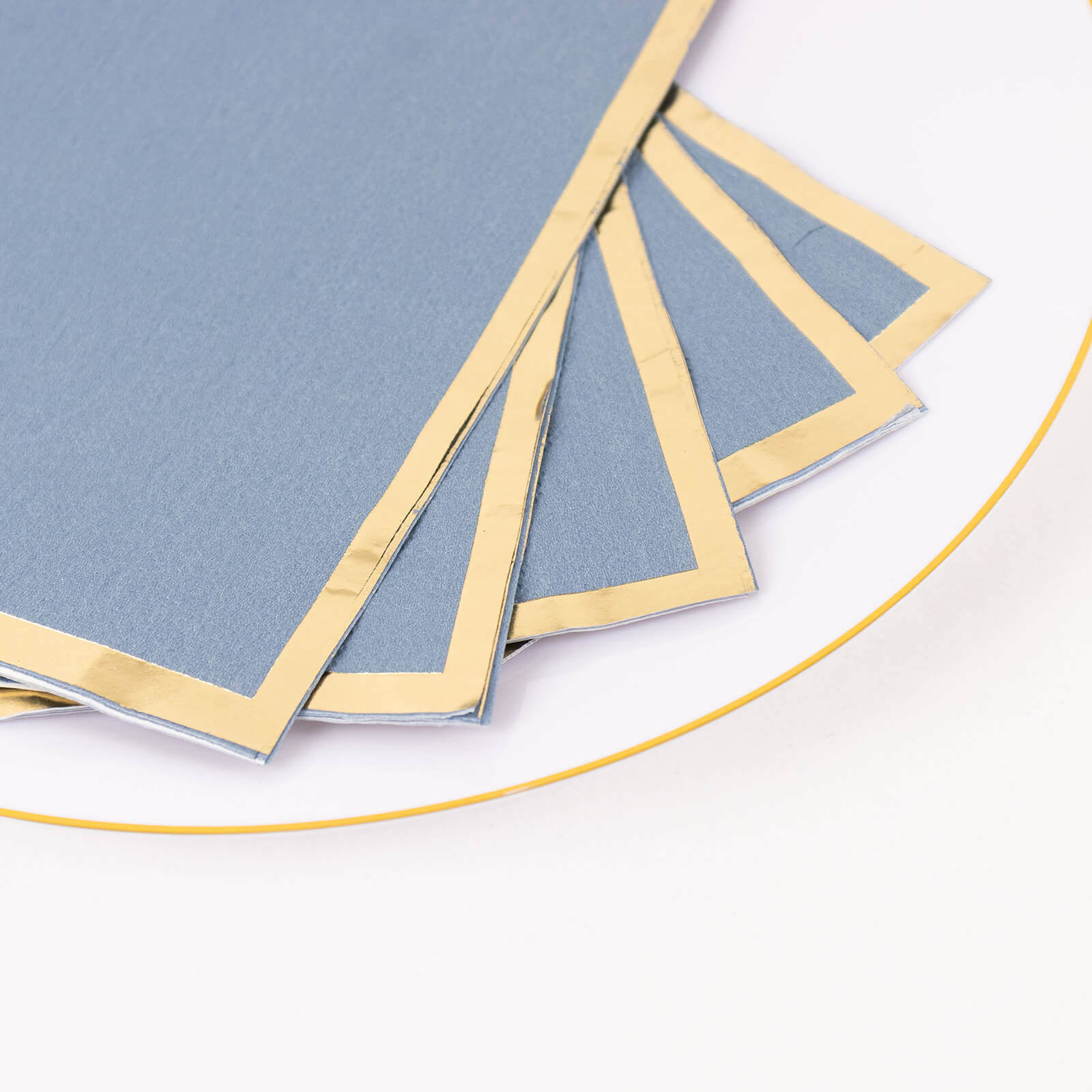50 - Pack Paper Dinner Napkins Dusty Blue with Gold Foil Edge 2 Ply - Stylish Disposable Napkins - Bell Racket Store