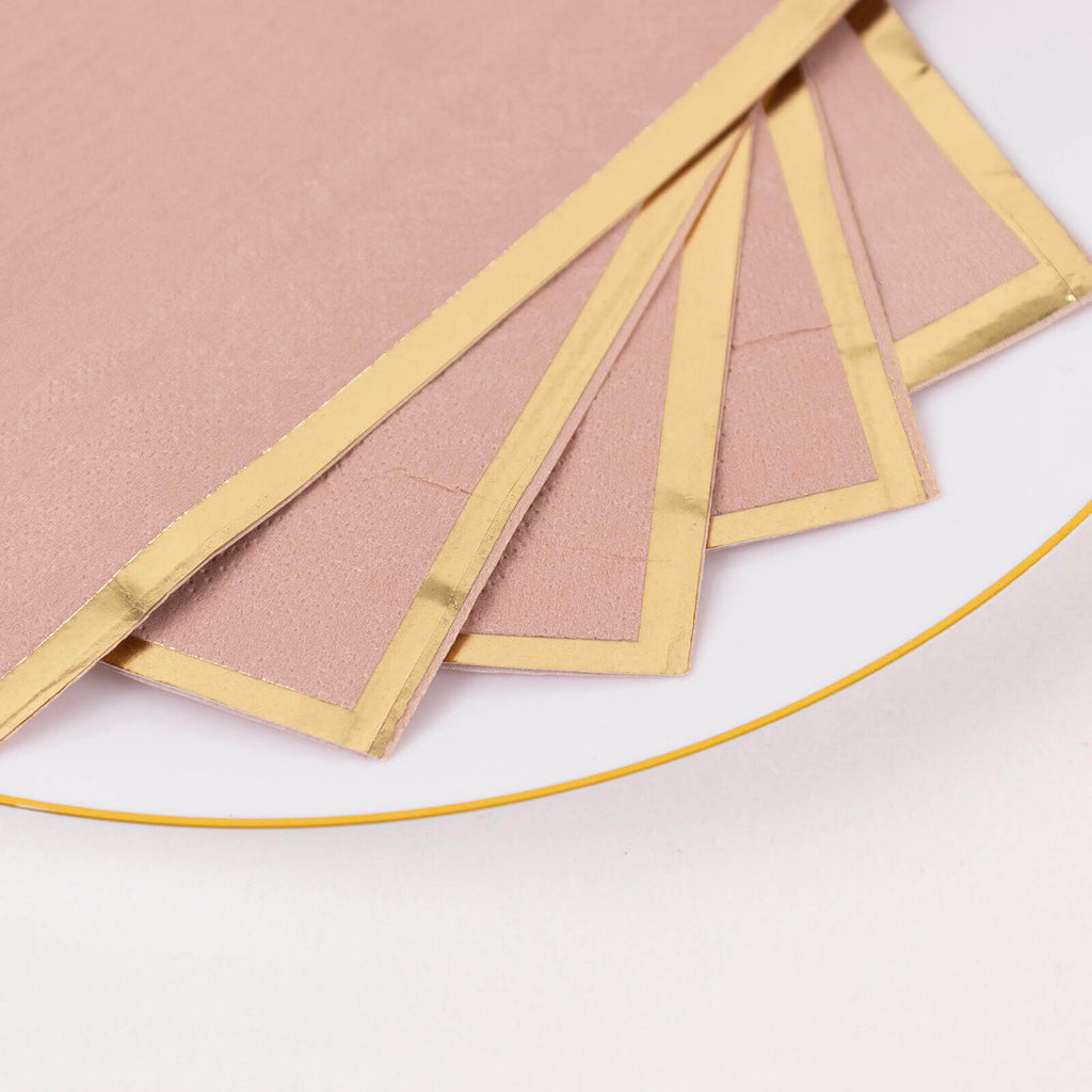 50 - Pack Paper Dinner Napkins Dusty Rose with Gold Foil Edge 2 Ply - Stylish Disposable Napkins - Bell Racket Store