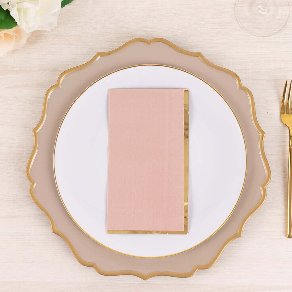 50 - Pack Paper Dinner Napkins Dusty Rose with Gold Foil Edge 2 Ply - Stylish Disposable Napkins - Bell Racket Store