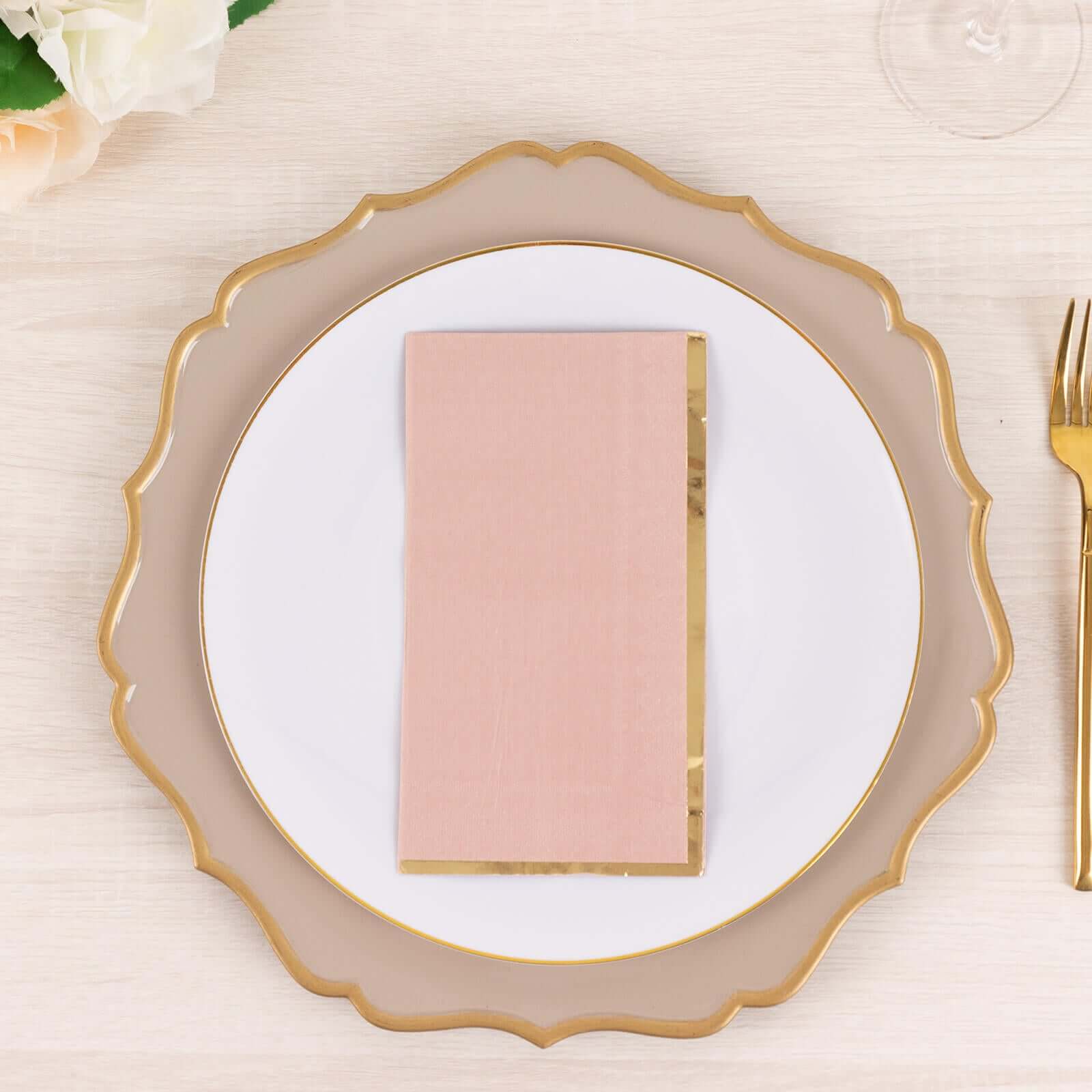 50 - Pack Paper Dinner Napkins Dusty Rose with Gold Foil Edge 2 Ply - Stylish Disposable Napkins - Bell Racket Store