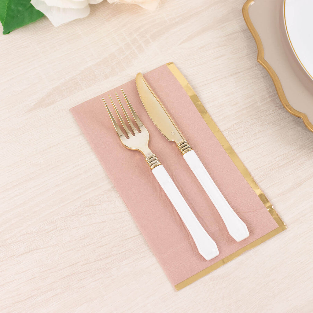 50 - Pack Paper Dinner Napkins Dusty Rose with Gold Foil Edge 2 Ply - Stylish Disposable Napkins - Bell Racket Store