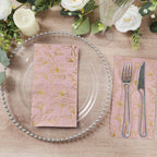 50 - Pack Paper Dinner Napkins Dusty Rose with Gold Magnolia Flowers Print 2 - Ply - Disposable Soft Napkins for Parties - Bell Racket Store