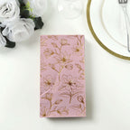 50 - Pack Paper Dinner Napkins Dusty Rose with Gold Magnolia Flowers Print 2 - Ply - Disposable Soft Napkins for Parties - Bell Racket Store