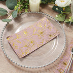 50 - Pack Paper Dinner Napkins Dusty Rose with Gold Magnolia Flowers Print 2 - Ply - Disposable Soft Napkins for Parties - Bell Racket Store