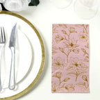 50 - Pack Paper Dinner Napkins Dusty Rose with Gold Magnolia Flowers Print 2 - Ply - Disposable Soft Napkins for Parties - Bell Racket Store