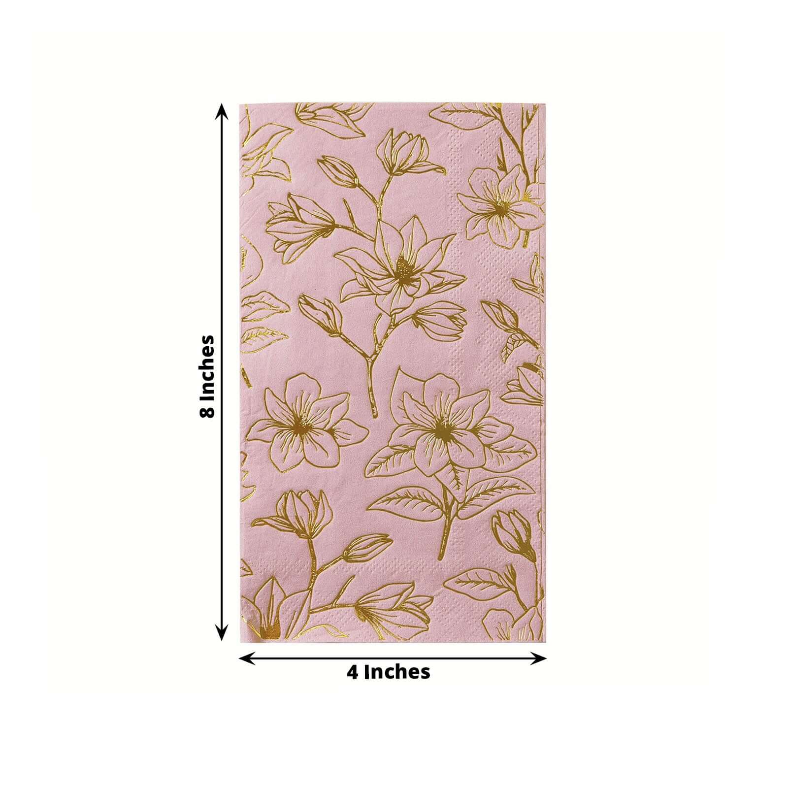 50 - Pack Paper Dinner Napkins Dusty Rose with Gold Magnolia Flowers Print 2 - Ply - Disposable Soft Napkins for Parties - Bell Racket Store