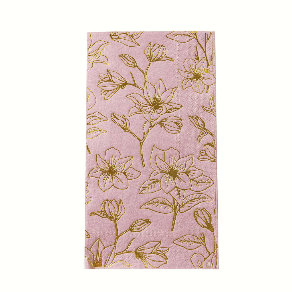 50 - Pack Paper Dinner Napkins Dusty Rose with Gold Magnolia Flowers Print 2 - Ply - Disposable Soft Napkins for Parties - Bell Racket Store