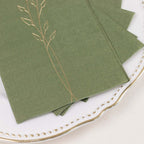 50 - Pack Paper Dinner Napkins Dusty Sage Green with Gold Embossed Leaf - Stylish 2 - Ply Disposable Napkins for Weddings 18GSM - Bell Racket Store