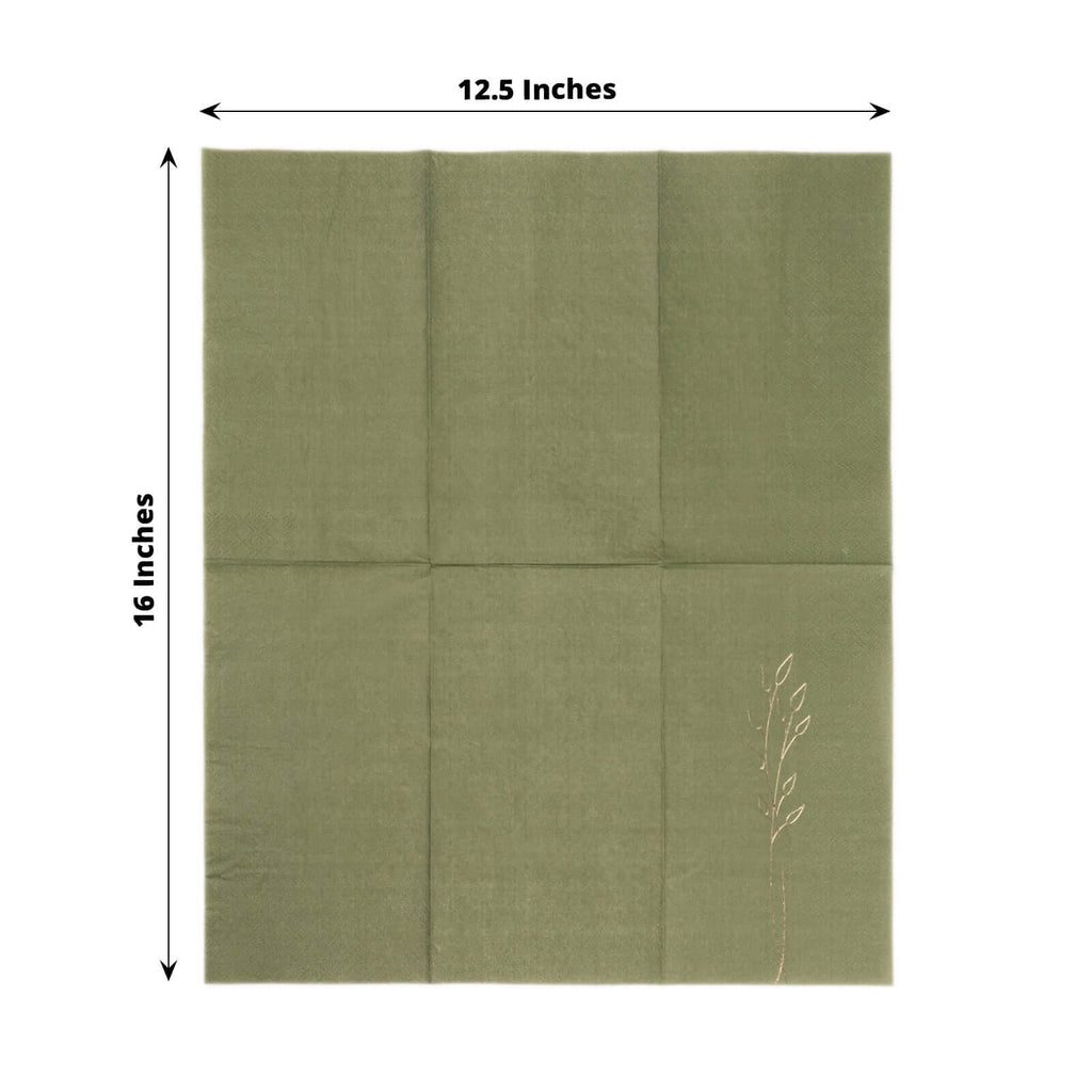 50 - Pack Paper Dinner Napkins Dusty Sage Green with Gold Embossed Leaf - Stylish 2 - Ply Disposable Napkins for Weddings 18GSM - Bell Racket Store
