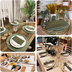 50 - Pack Paper Dinner Napkins Dusty Sage Green with Gold Embossed Leaf - Stylish 2 - Ply Disposable Napkins for Weddings 18GSM - Bell Racket Store