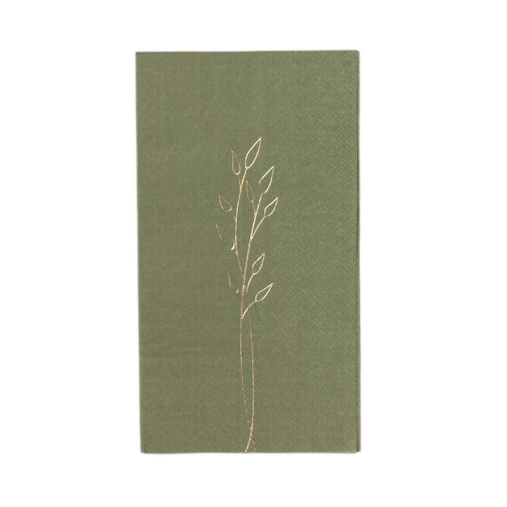 50 - Pack Paper Dinner Napkins Dusty Sage Green with Gold Embossed Leaf - Stylish 2 - Ply Disposable Napkins for Weddings 18GSM - Bell Racket Store