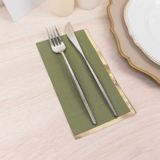 50 - Pack Paper Dinner Napkins Dusty Sage Green with Gold Foil Edge 2 Ply - Stylish Disposable Napkins - Bell Racket Store