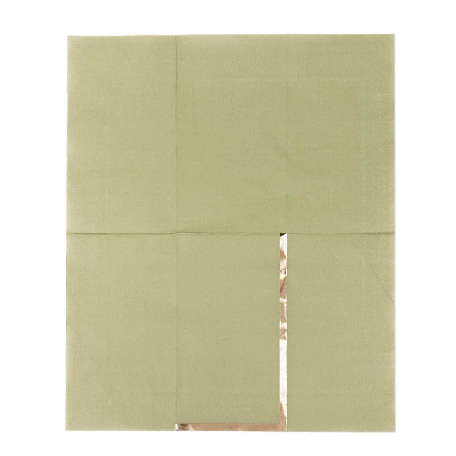 50 - Pack Paper Dinner Napkins Dusty Sage Green with Gold Foil Edge 2 Ply - Stylish Disposable Napkins - Bell Racket Store