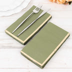 50 - Pack Paper Dinner Napkins Dusty Sage Green with Gold Foil Edge 2 Ply - Stylish Disposable Napkins - Bell Racket Store