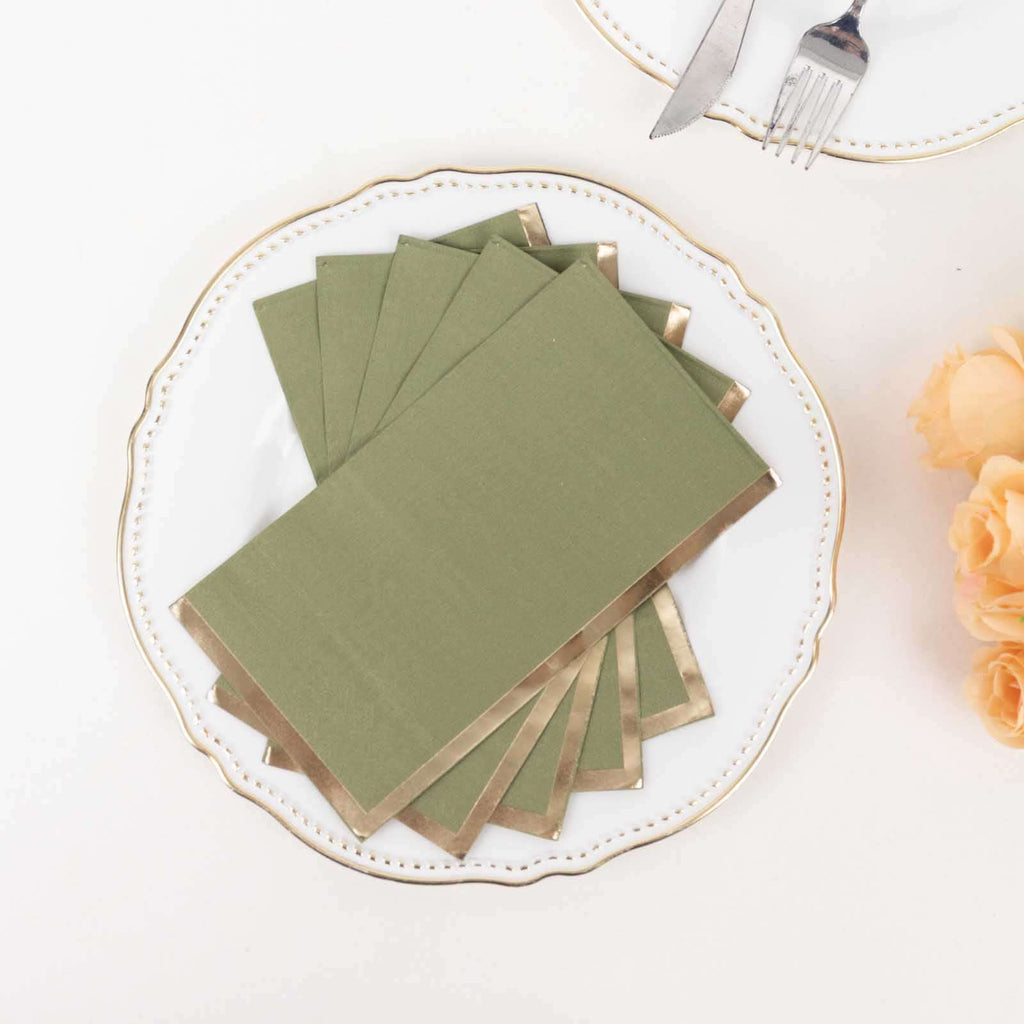 50 - Pack Paper Dinner Napkins Dusty Sage Green with Gold Foil Edge 2 Ply - Stylish Disposable Napkins - Bell Racket Store