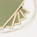 50 - Pack Paper Dinner Napkins Dusty Sage Green with Gold Foil Edge 2 Ply - Stylish Disposable Napkins - Bell Racket Store