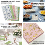 50 - Pack Paper Dinner Napkins Dusty Sage Green with Gold Magnolia Flowers Print 2 - Ply - Disposable Soft Napkins for Parties - Bell Racket Store