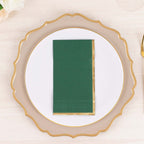 50 - Pack Paper Dinner Napkins Hunter Emerald Green with Gold Foil Edge 2 Ply - Stylish Disposable Napkins - Bell Racket Store