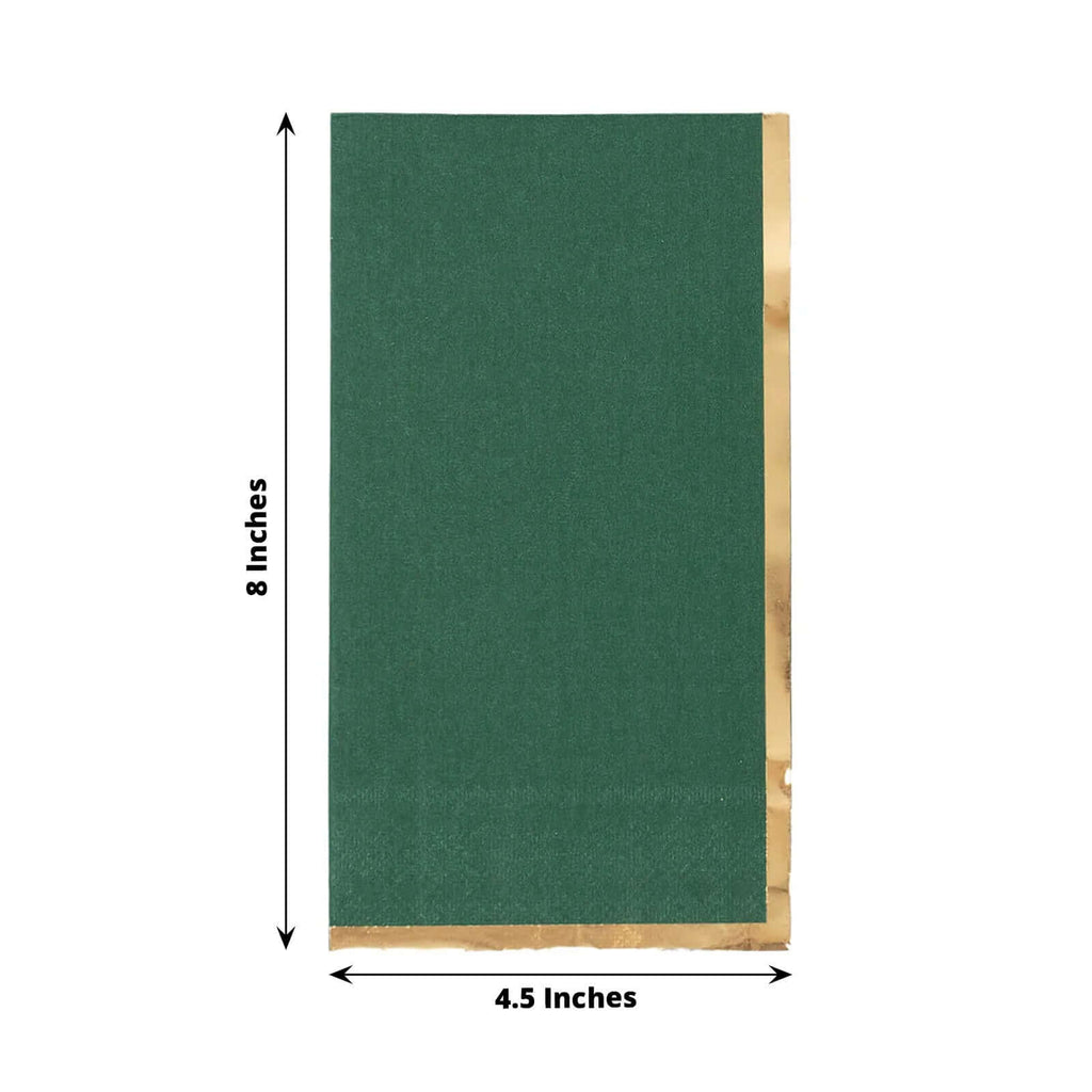 50 - Pack Paper Dinner Napkins Hunter Emerald Green with Gold Foil Edge 2 Ply - Stylish Disposable Napkins - Bell Racket Store