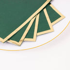 50 - Pack Paper Dinner Napkins Hunter Emerald Green with Gold Foil Edge 2 Ply - Stylish Disposable Napkins - Bell Racket Store