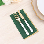 50 - Pack Paper Dinner Napkins Hunter Emerald Green with Gold Foil Edge 2 Ply - Stylish Disposable Napkins - Bell Racket Store