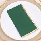 50 - Pack Paper Dinner Napkins Hunter Emerald Green with Gold Foil Edge 2 Ply - Stylish Disposable Napkins - Bell Racket Store
