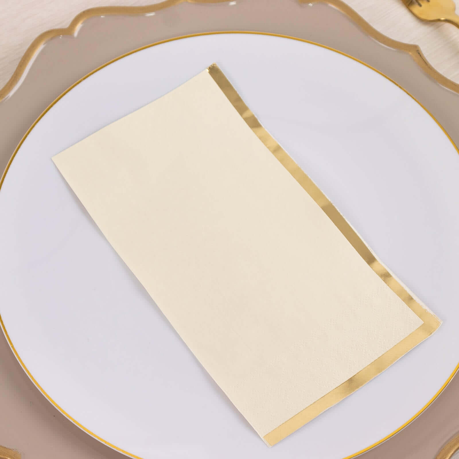 50 - Pack Paper Dinner Napkins Ivory with Gold Foil Edge 2 Ply - Stylish Disposable Napkins - Bell Racket Store