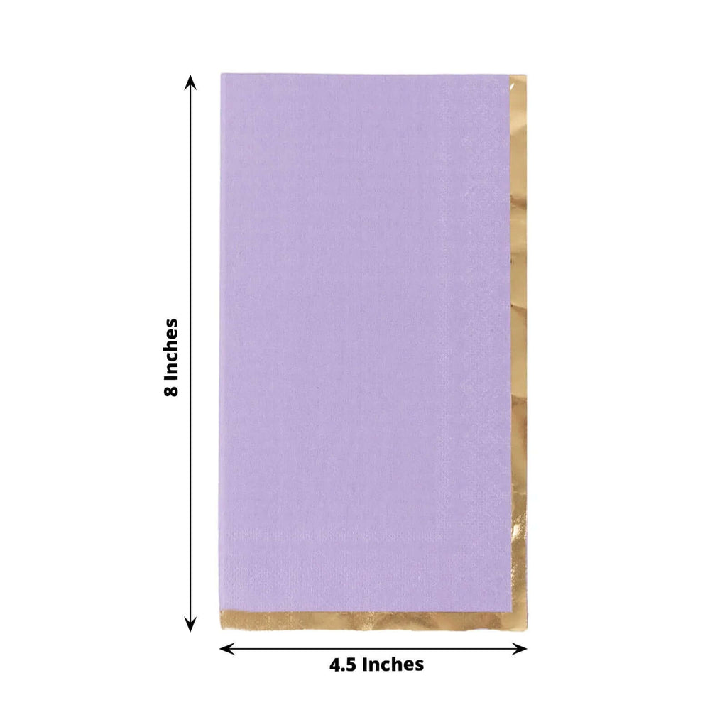50 - Pack Paper Dinner Napkins Lavender with Gold Foil Edge 2 Ply - Stylish Disposable Napkins - Bell Racket Store