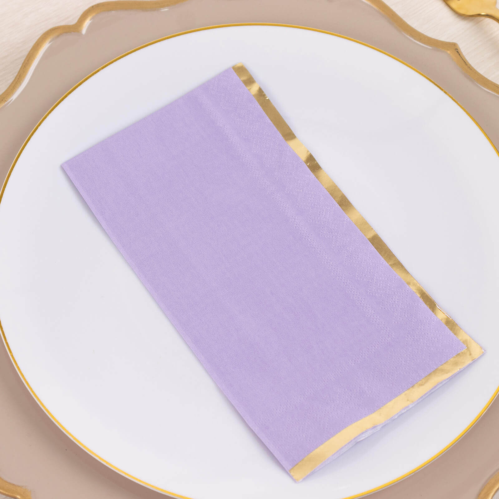 50 - Pack Paper Dinner Napkins Lavender with Gold Foil Edge 2 Ply - Stylish Disposable Napkins - Bell Racket Store