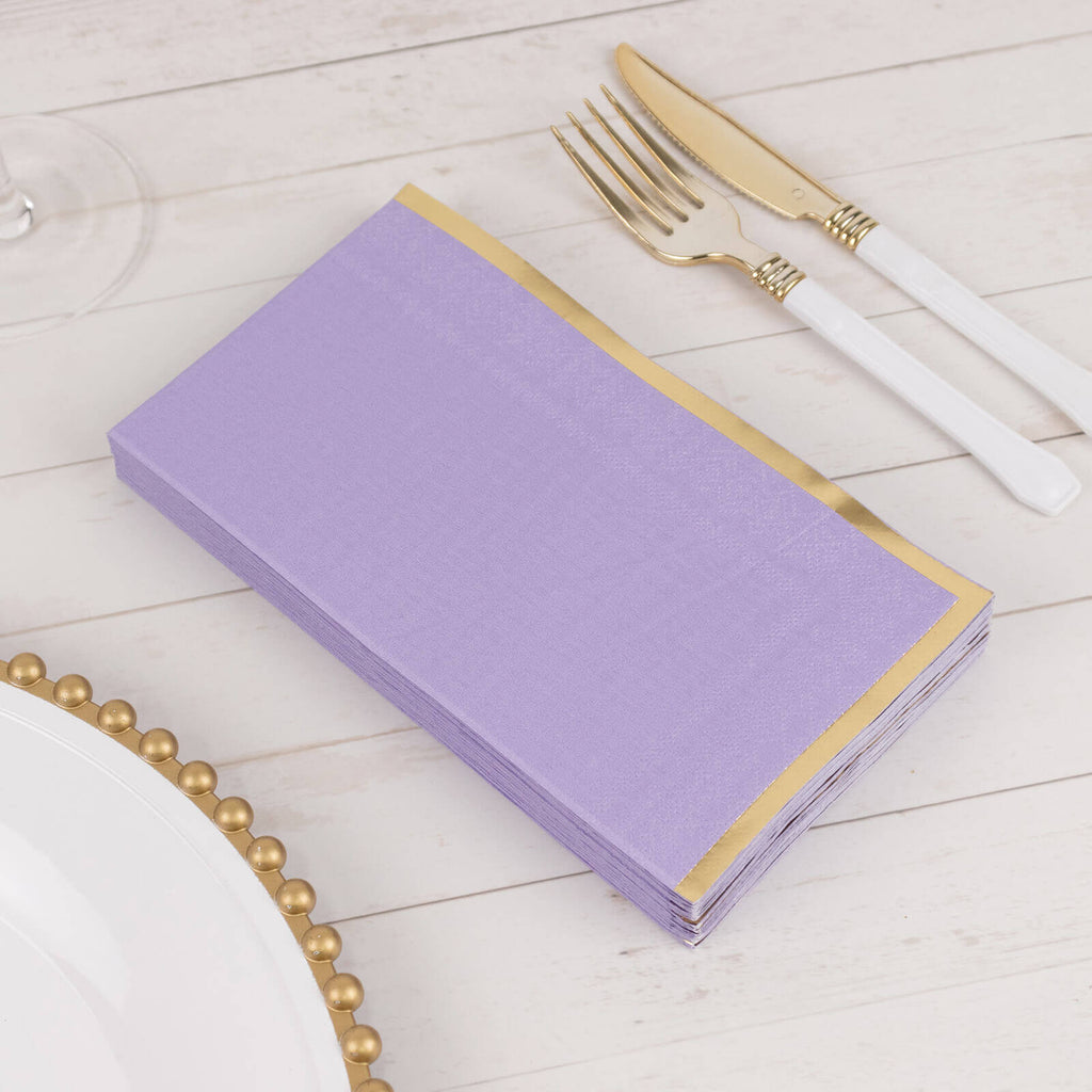 50 - Pack Paper Dinner Napkins Lavender with Gold Foil Edge 2 Ply - Stylish Disposable Napkins - Bell Racket Store