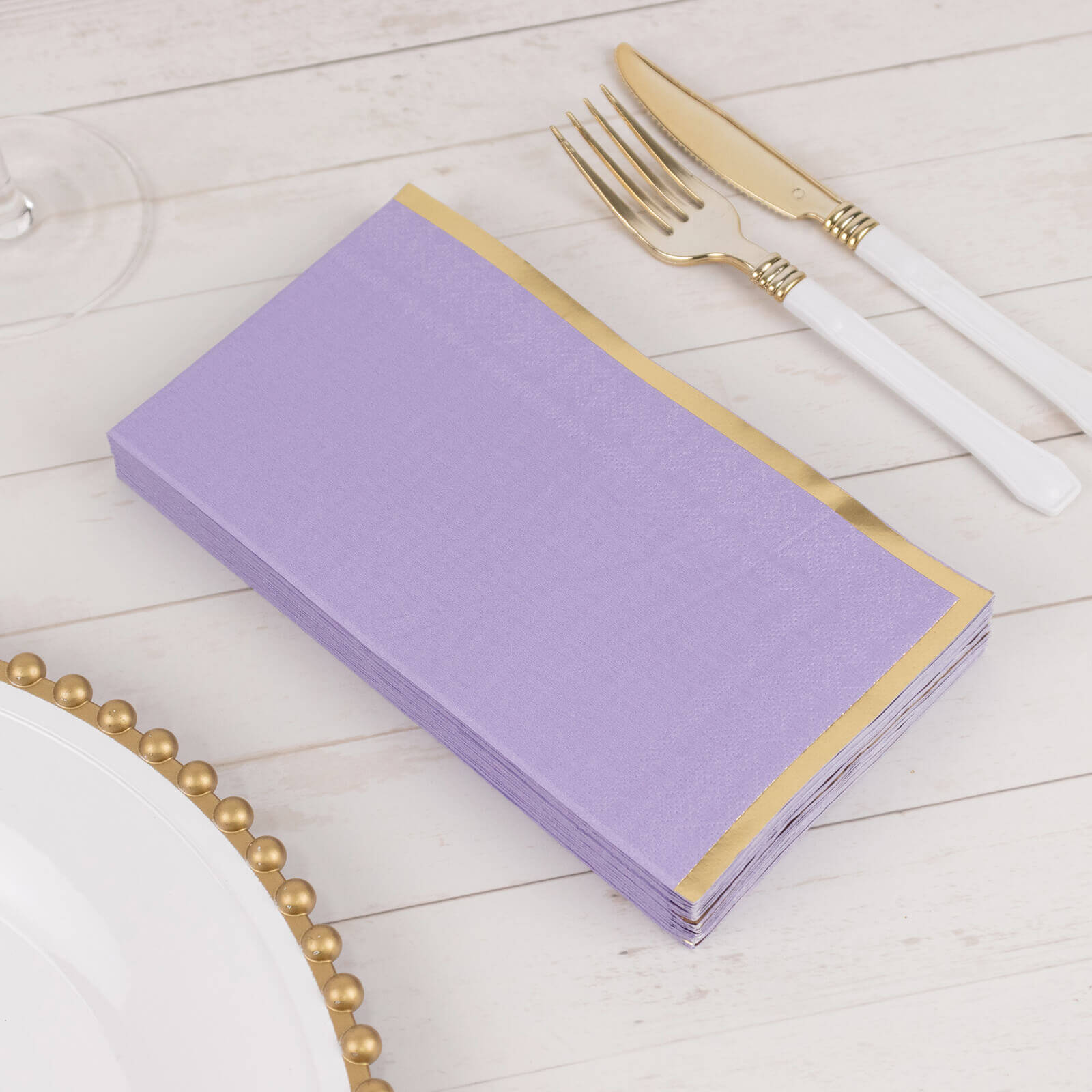 50 - Pack Paper Dinner Napkins Lavender with Gold Foil Edge 2 Ply - Stylish Disposable Napkins - Bell Racket Store