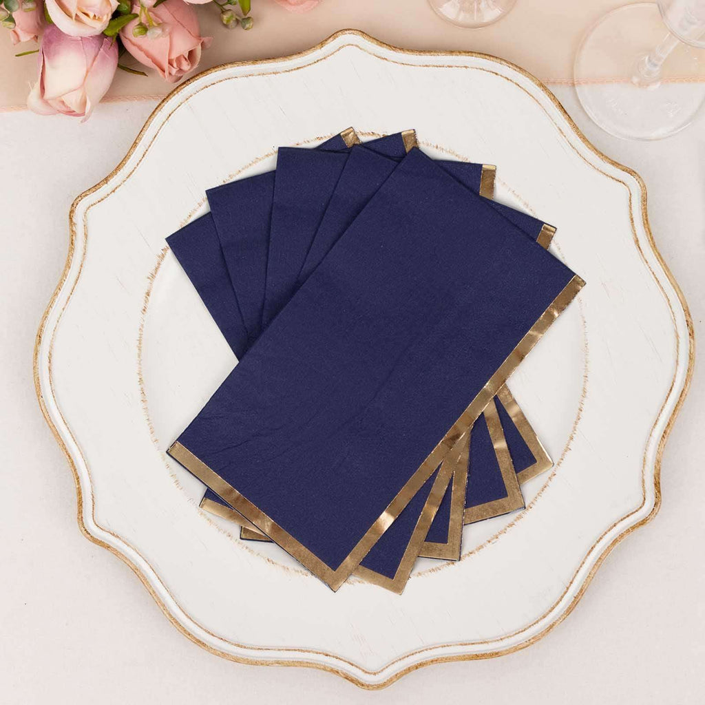 50 - Pack Paper Dinner Napkins Navy Blue with Gold Foil Edge 2 Ply - Stylish Disposable Napkins - Bell Racket Store