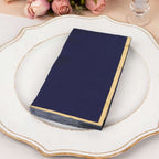 50 - Pack Paper Dinner Napkins Navy Blue with Gold Foil Edge 2 Ply - Stylish Disposable Napkins - Bell Racket Store
