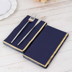 50 - Pack Paper Dinner Napkins Navy Blue with Gold Foil Edge 2 Ply - Stylish Disposable Napkins - Bell Racket Store