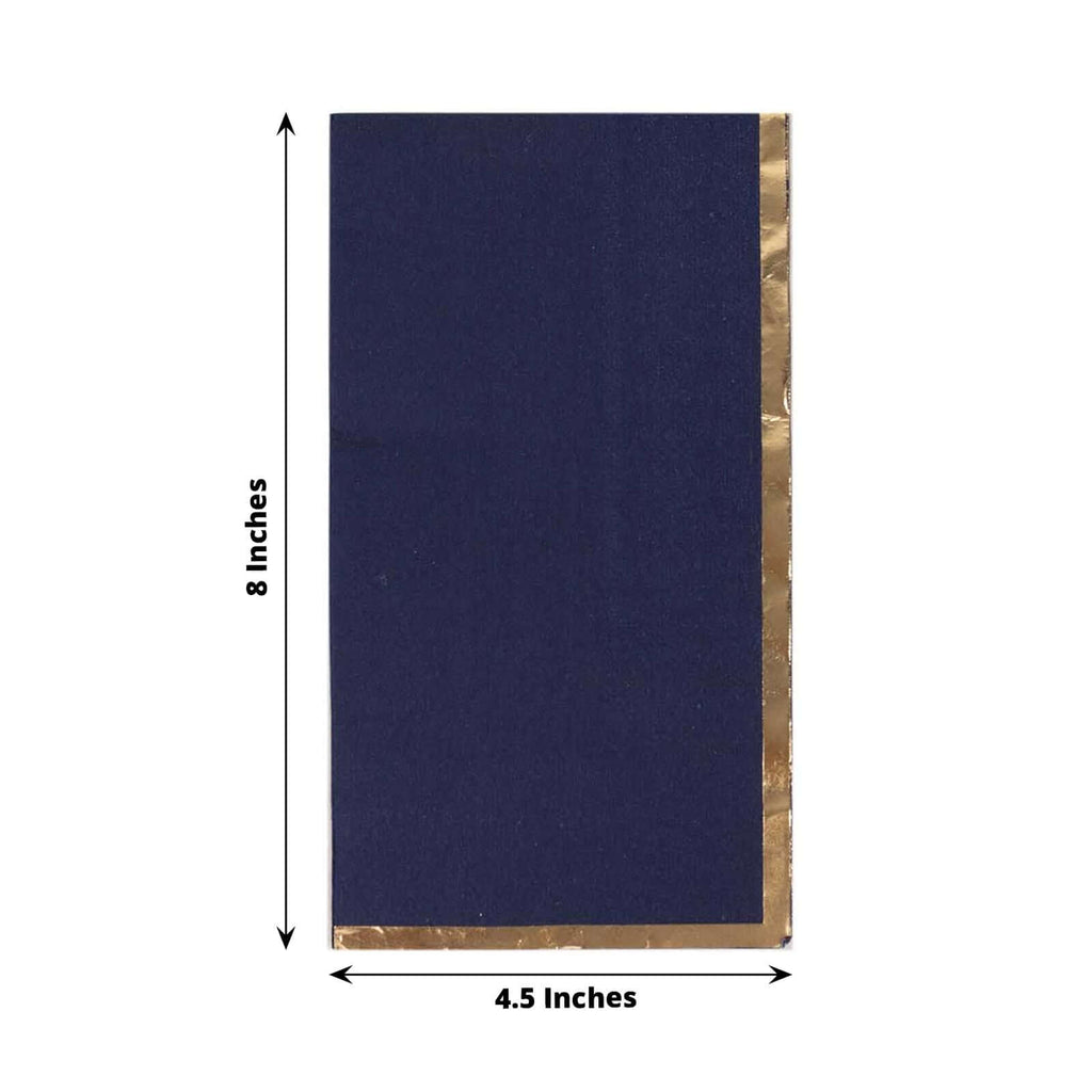 50 - Pack Paper Dinner Napkins Navy Blue with Gold Foil Edge 2 Ply - Stylish Disposable Napkins - Bell Racket Store