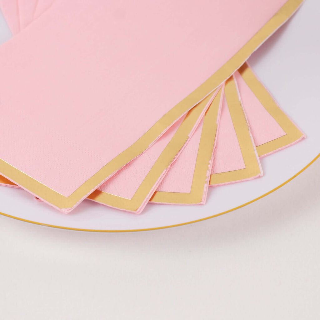 50 - Pack Paper Dinner Napkins Pink with Gold Foil Edge 2 Ply - Stylish Disposable Napkins - Bell Racket Store