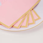 50 - Pack Paper Dinner Napkins Pink with Gold Foil Edge 2 Ply - Stylish Disposable Napkins - Bell Racket Store