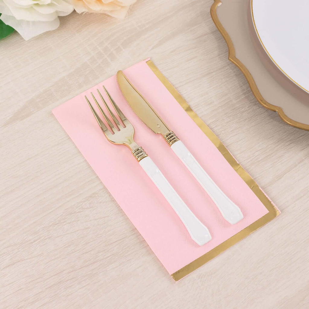 50 - Pack Paper Dinner Napkins Pink with Gold Foil Edge 2 Ply - Stylish Disposable Napkins - Bell Racket Store