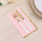 50 - Pack Paper Dinner Napkins Pink with Gold Foil Edge 2 Ply - Stylish Disposable Napkins - Bell Racket Store