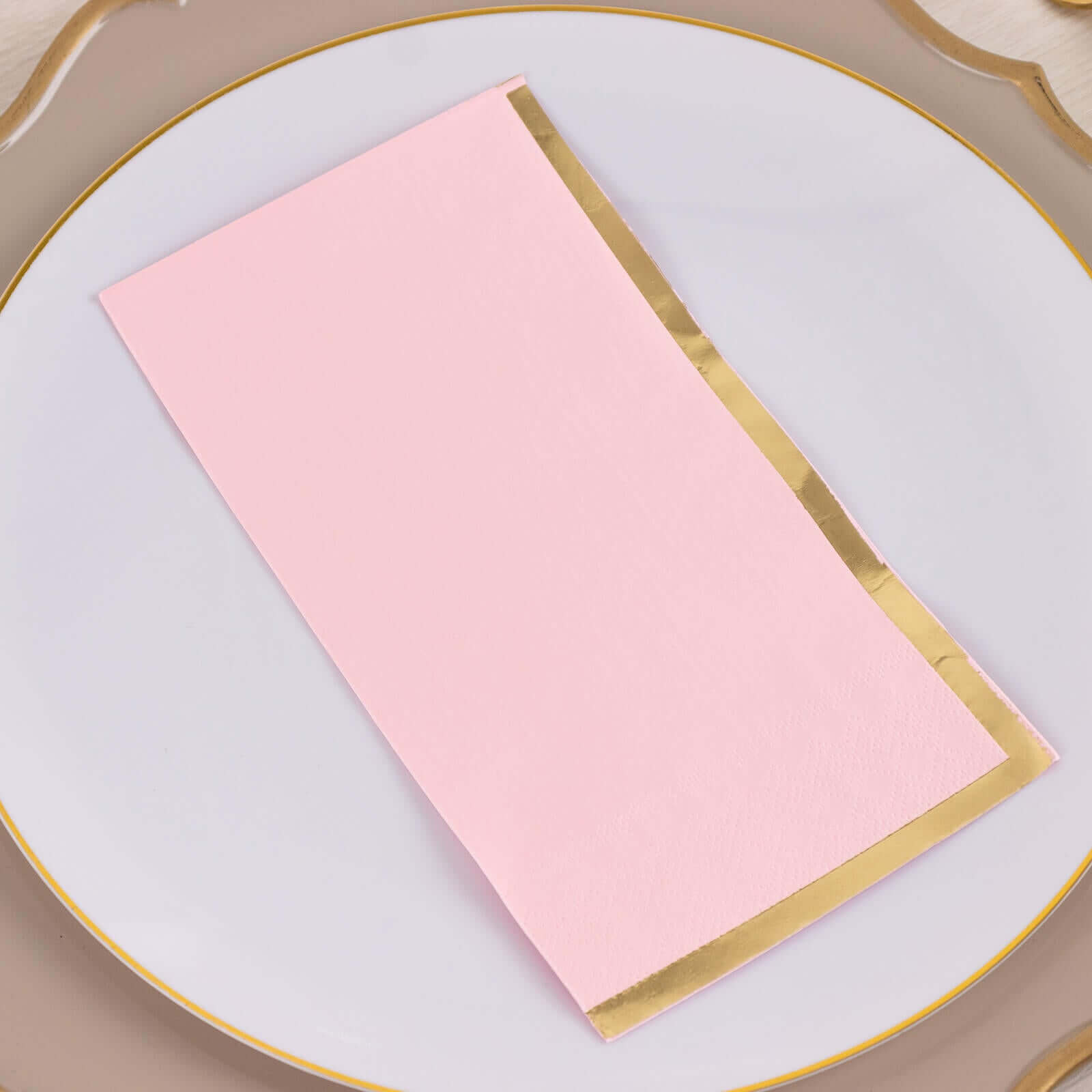 50 - Pack Paper Dinner Napkins Pink with Gold Foil Edge 2 Ply - Stylish Disposable Napkins - Bell Racket Store