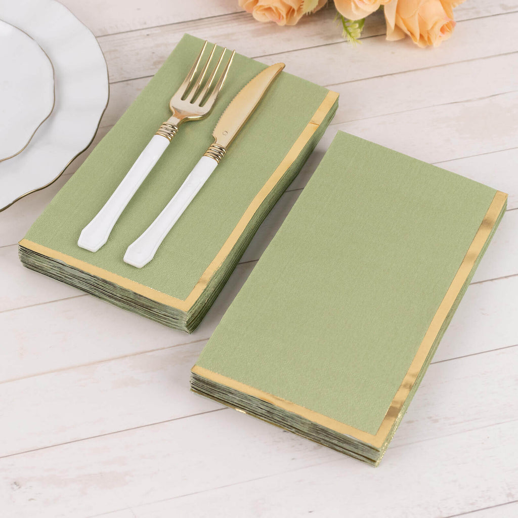 50 - Pack Paper Dinner Napkins Sage Green with Gold Foil Edge 2 Ply - Stylish Disposable Napkins - Bell Racket Store