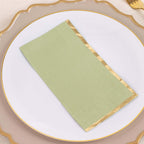 50 - Pack Paper Dinner Napkins Sage Green with Gold Foil Edge 2 Ply - Stylish Disposable Napkins - Bell Racket Store
