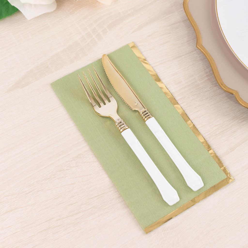 50 - Pack Paper Dinner Napkins Sage Green with Gold Foil Edge 2 Ply - Stylish Disposable Napkins - Bell Racket Store