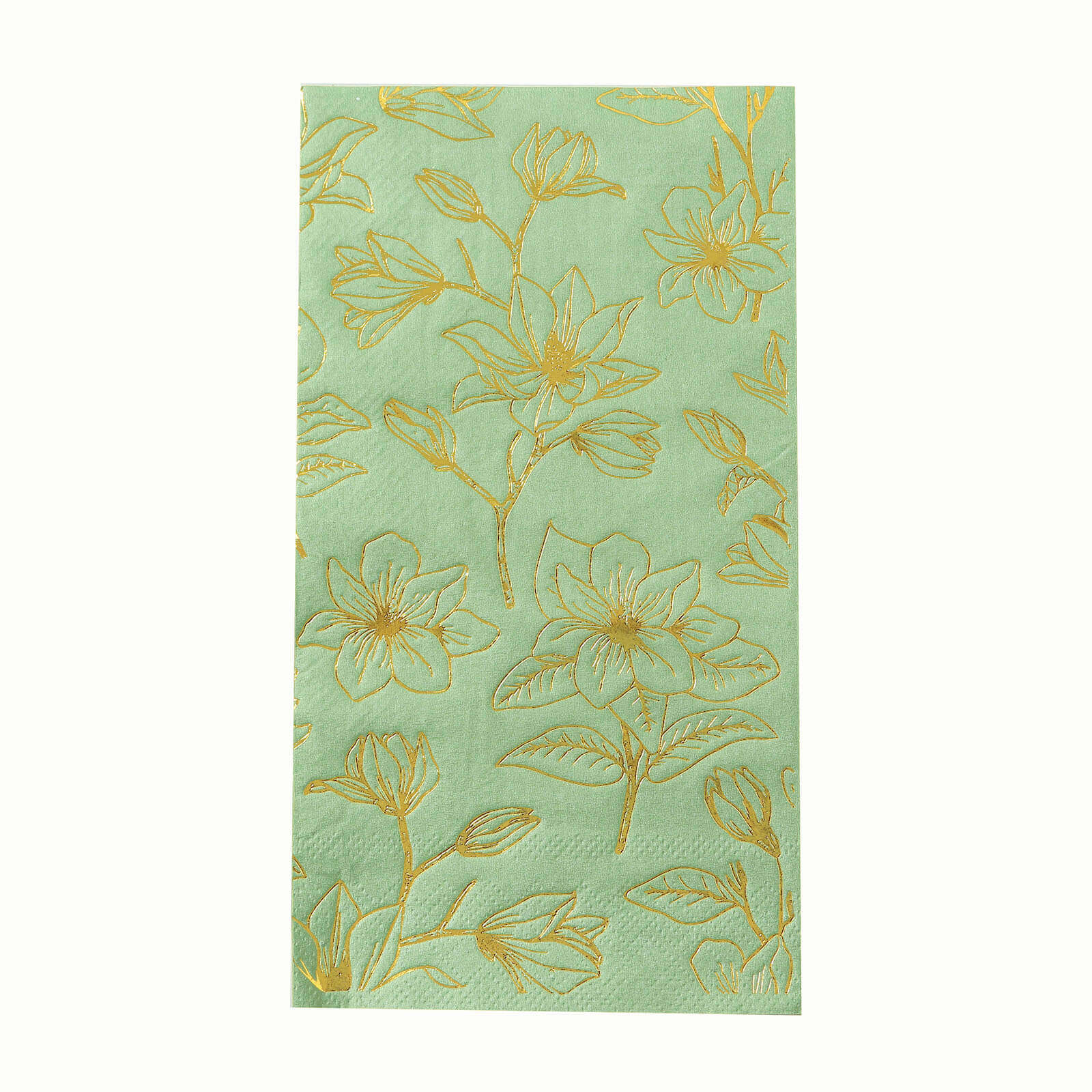 50 - Pack Paper Dinner Napkins Sage Green with Gold Magnolia Flowers Print 2 - Ply - Disposable Soft Napkins for Parties - Bell Racket Store