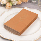 50 - Pack Paper Dinner Napkins Terracotta (Rust) with Gold Embossed Leaf - Stylish 2 - Ply Disposable Napkins for Weddings 18GSM - Bell Racket Store