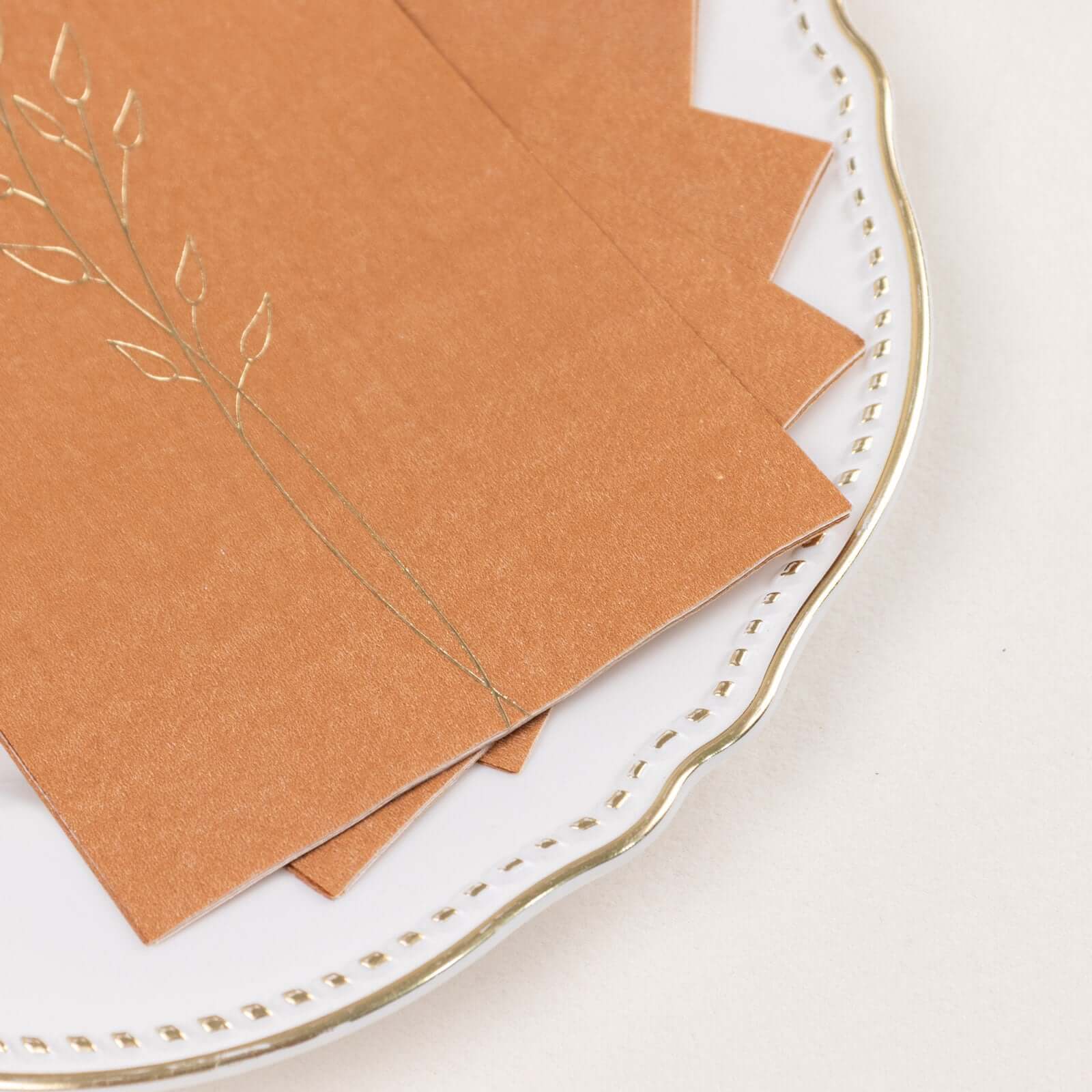 50 - Pack Paper Dinner Napkins Terracotta (Rust) with Gold Embossed Leaf - Stylish 2 - Ply Disposable Napkins for Weddings 18GSM - Bell Racket Store